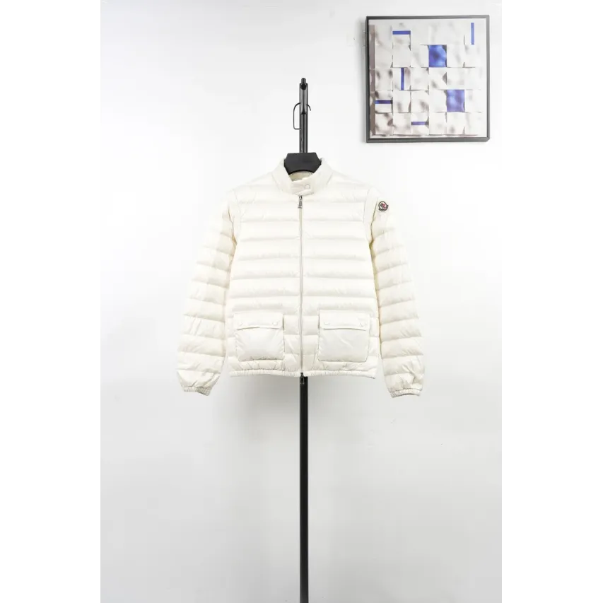 Moncler Lans SS26 Women's Stand-Collar Short Quilted Down Jacket - Ivory