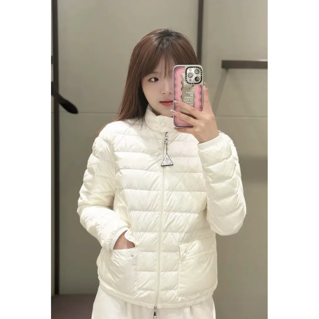 Moncler Lans SS26 Women's Stand-Collar Short Quilted Down Jacket - Ivory