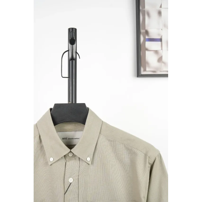AMI Oxford Cotton Long-Sleeve Shirt - Khaki