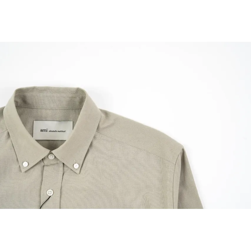 AMI Oxford Cotton Long-Sleeve Shirt - Khaki
