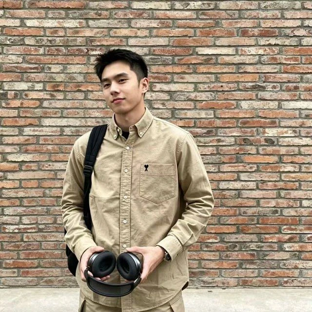 AMI Oxford Cotton Long-Sleeve Shirt - Khaki