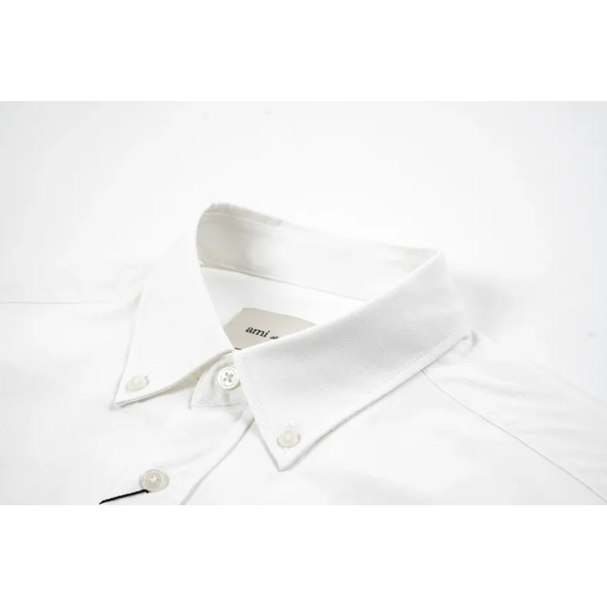 AMI Oxford Cotton Long-Sleeve Shirt - White