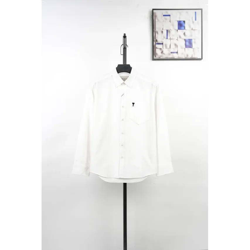AMI Oxford Cotton Long-Sleeve Shirt - White