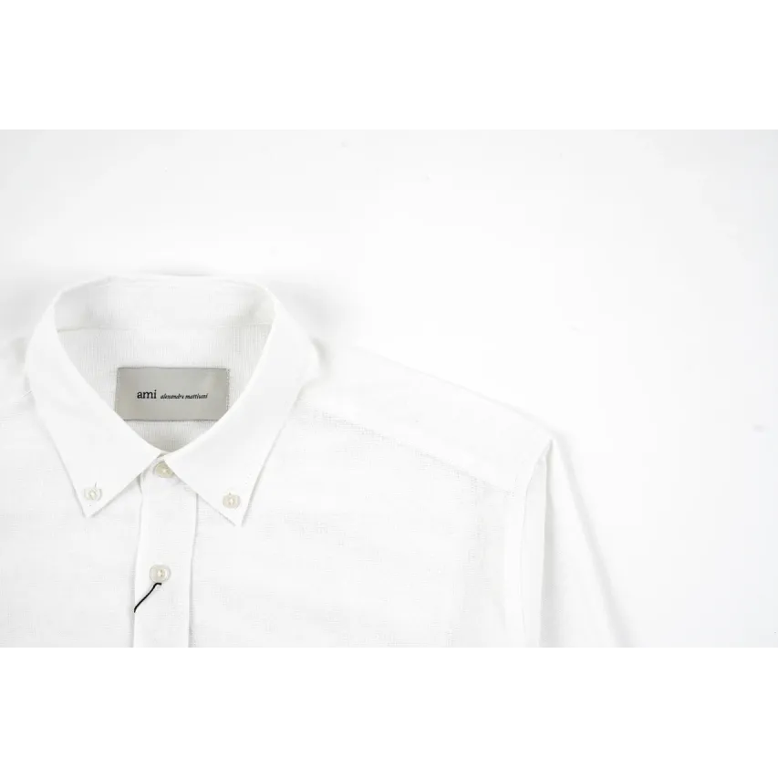 AMI Oxford Cotton Long-Sleeve Shirt - White