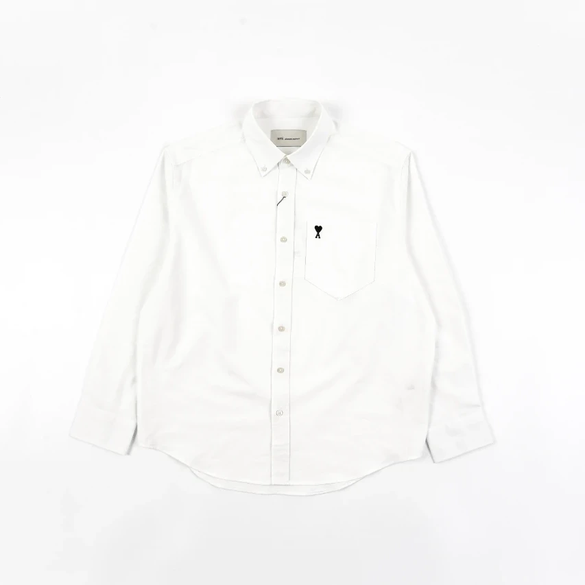 AMI Oxford Cotton Long-Sleeve Shirt - White