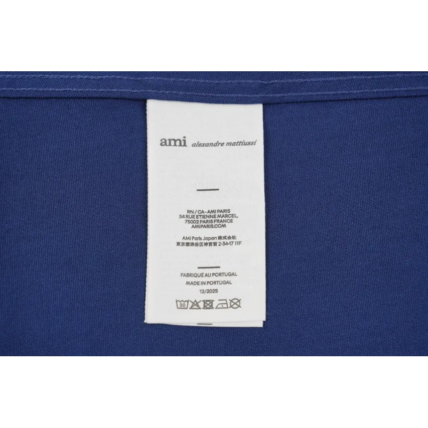 AMI Oxford Cotton Long-Sleeve Shirt - Navy