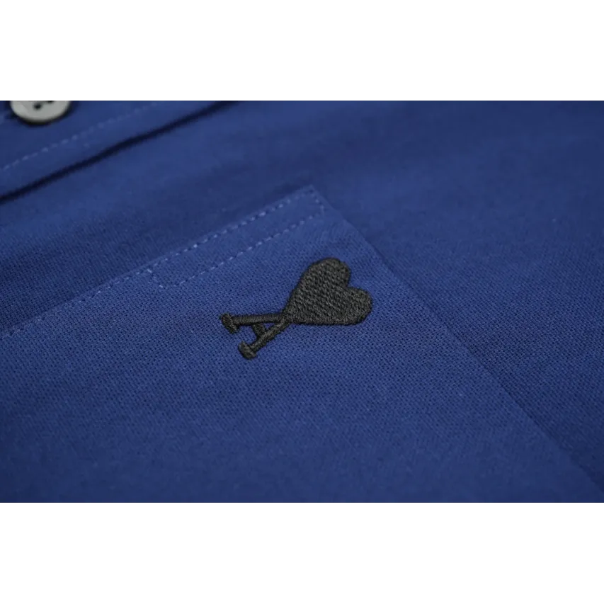 AMI Oxford Cotton Long-Sleeve Shirt - Navy