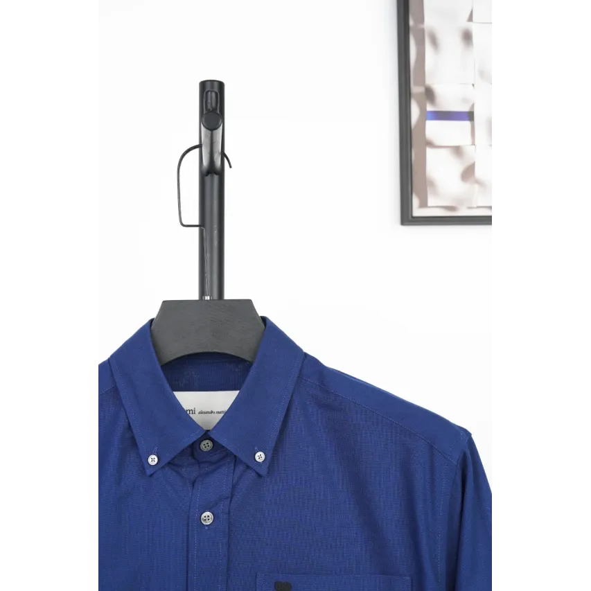 AMI Oxford Cotton Long-Sleeve Shirt - Navy