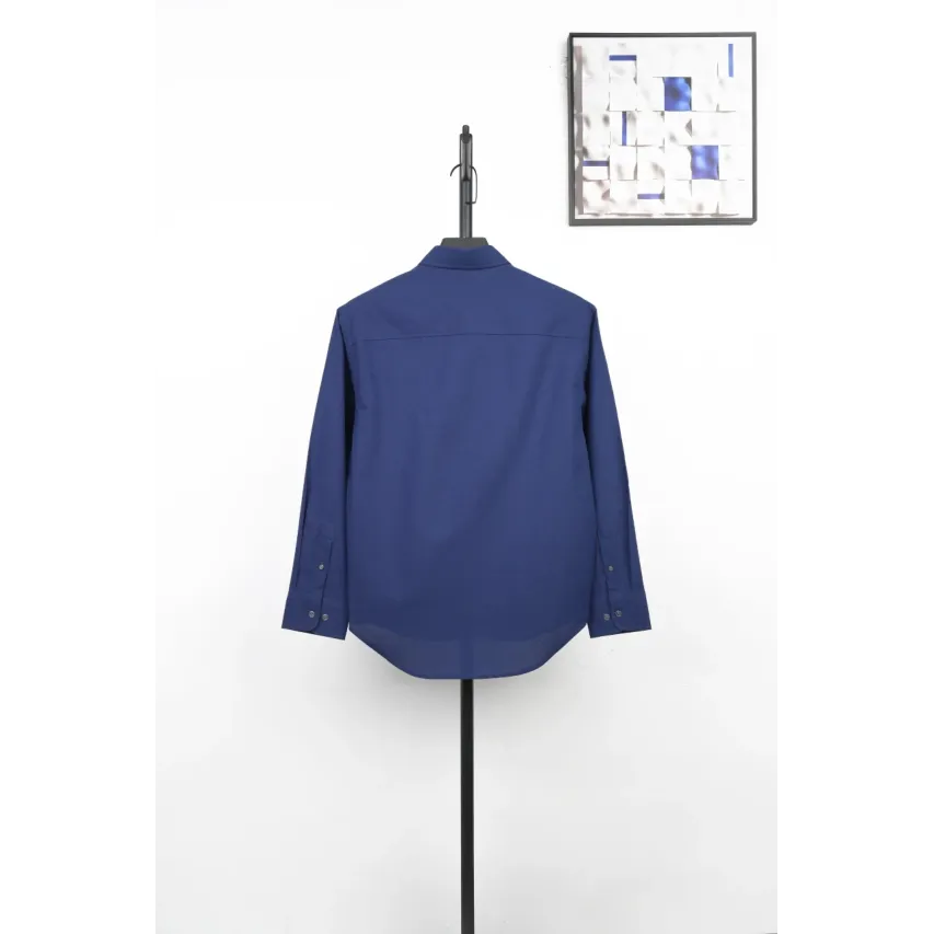 AMI Oxford Cotton Long-Sleeve Shirt - Navy