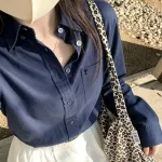 AMI Oxford Cotton Long-Sleeve Shirt - Navy