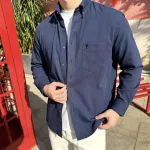 AMI Oxford Cotton Long-Sleeve Shirt - Navy