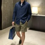 AMI Oxford Cotton Long-Sleeve Shirt - Navy