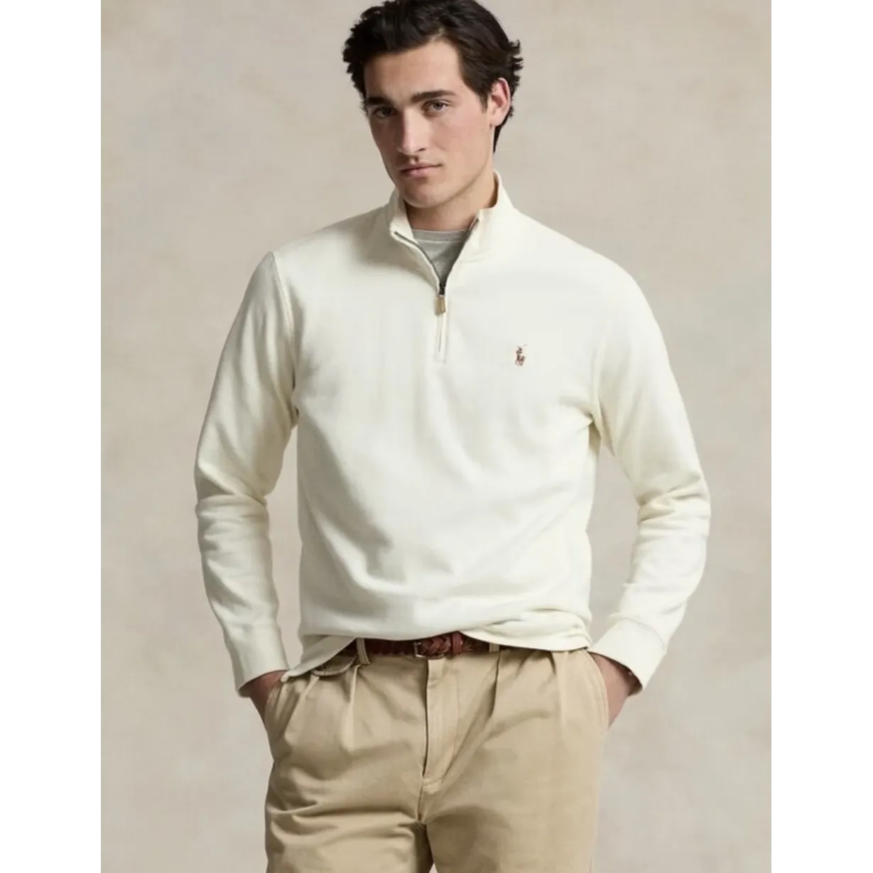 Ralph Lauren Embroidered Pony Half-Zip Sweatshirt - Off White