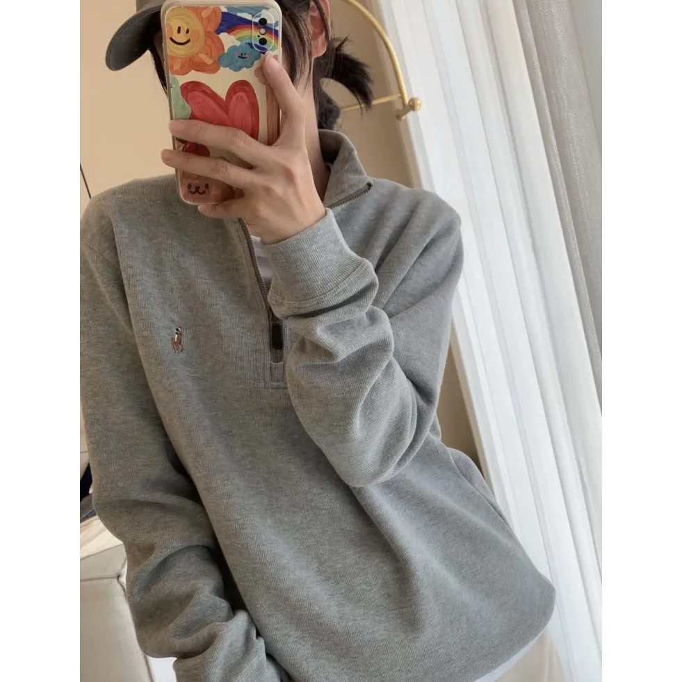 Ralph Lauren Embroidered Pony Half-Zip Sweatshirt - Grey