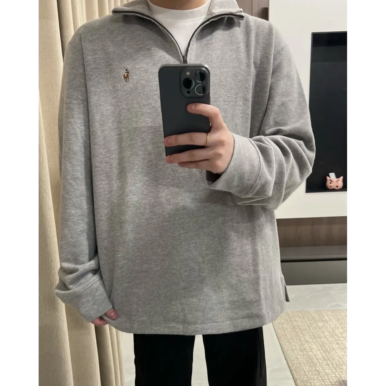 Ralph Lauren Embroidered Pony Half-Zip Sweatshirt - Grey