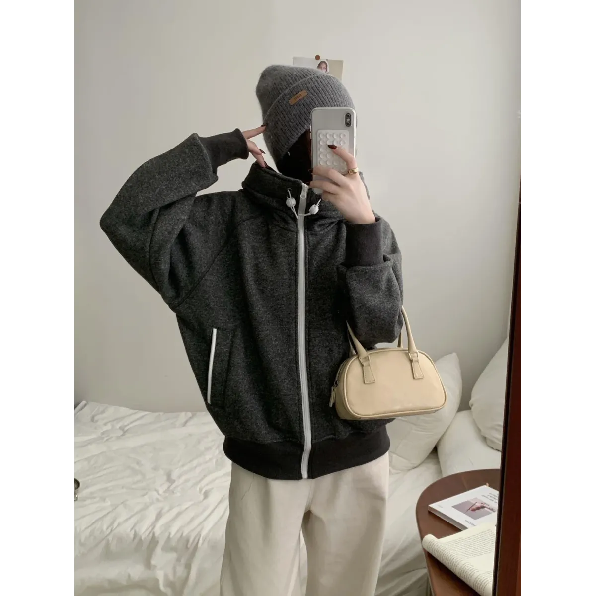 Canada Goose White Label Wool Fleece Hooded Jacket - Grey Black