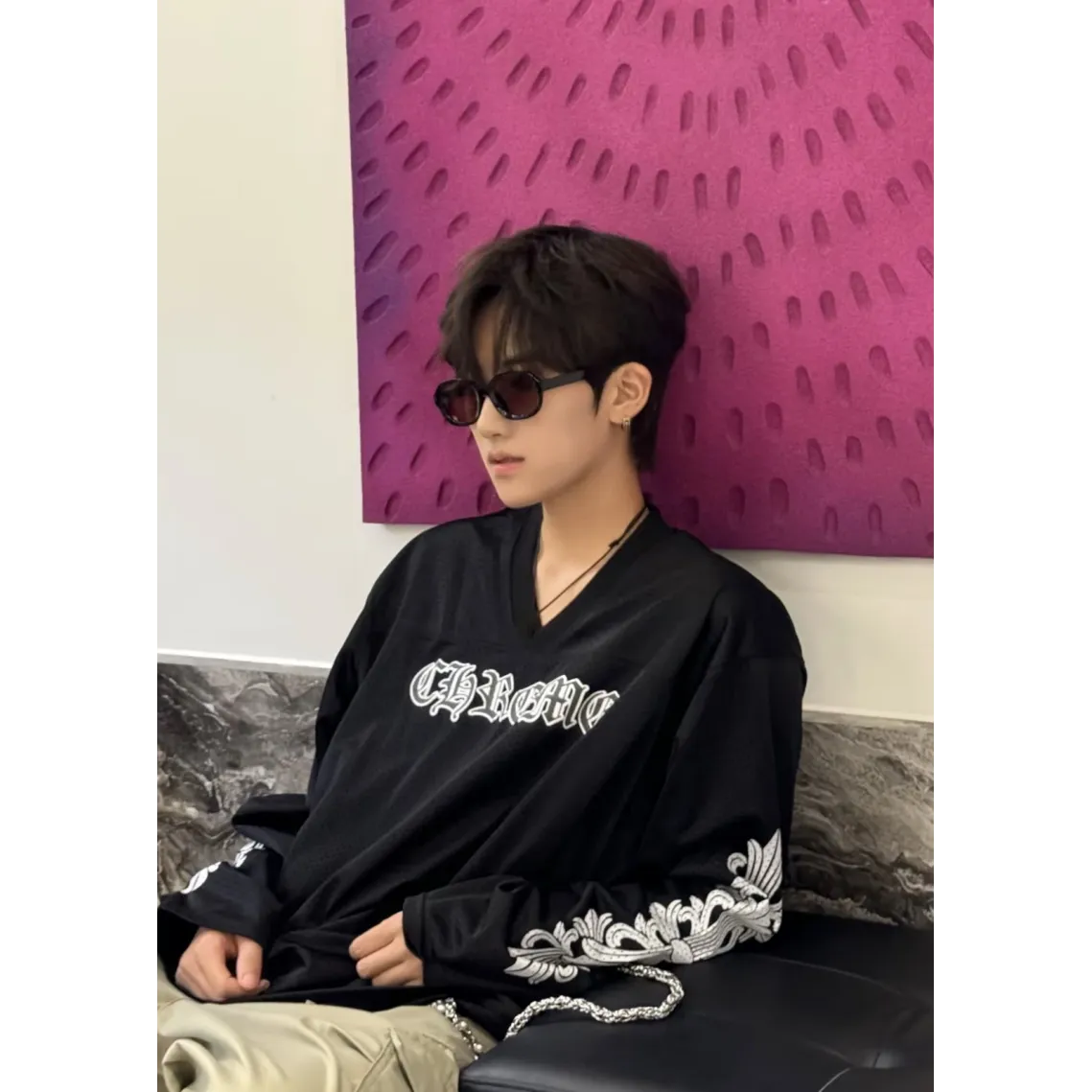 Chrome Hearts Matty Boy Long-Sleeve Mesh Hockey Jersey - Black