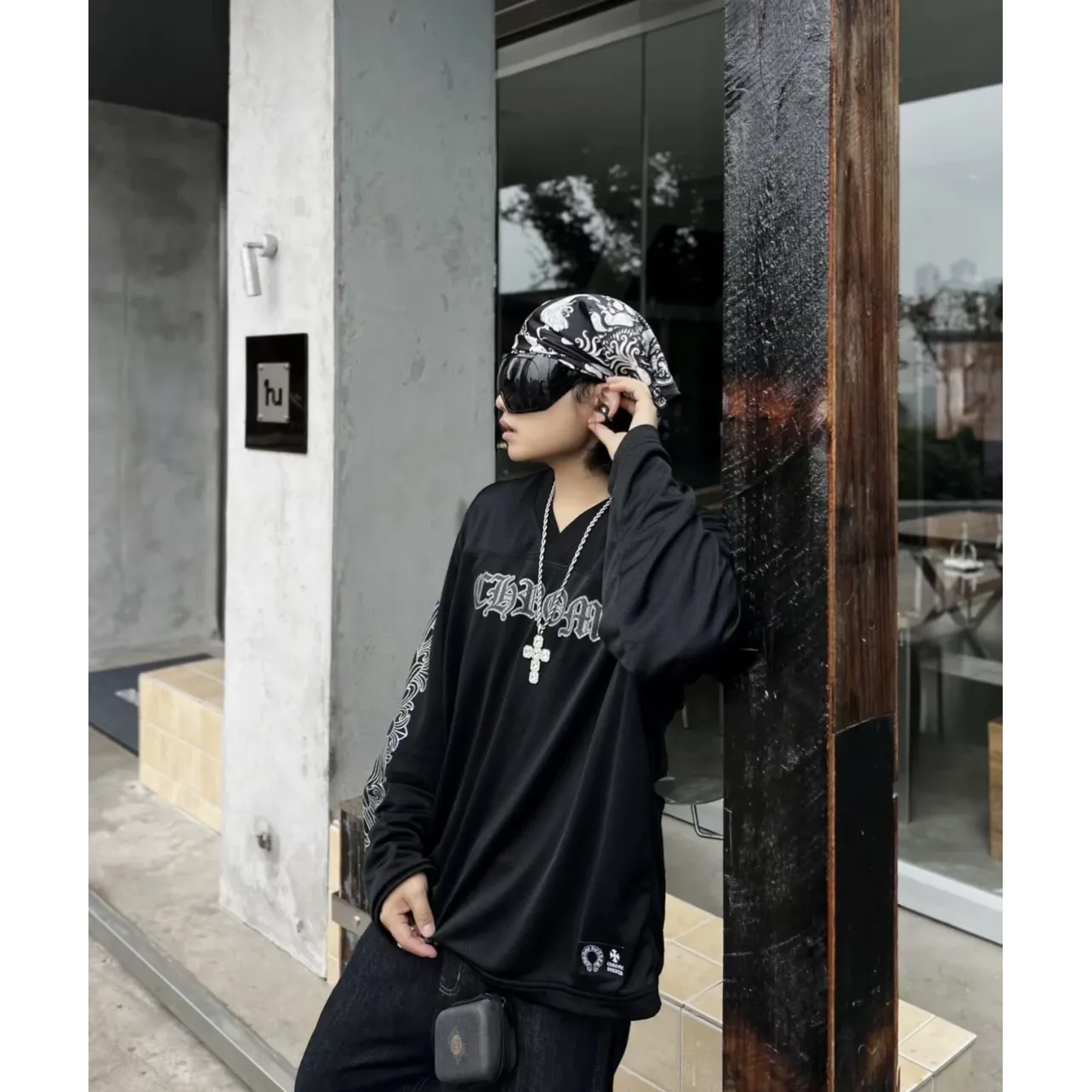 Chrome Hearts Matty Boy Long-Sleeve Mesh Hockey Jersey - Black