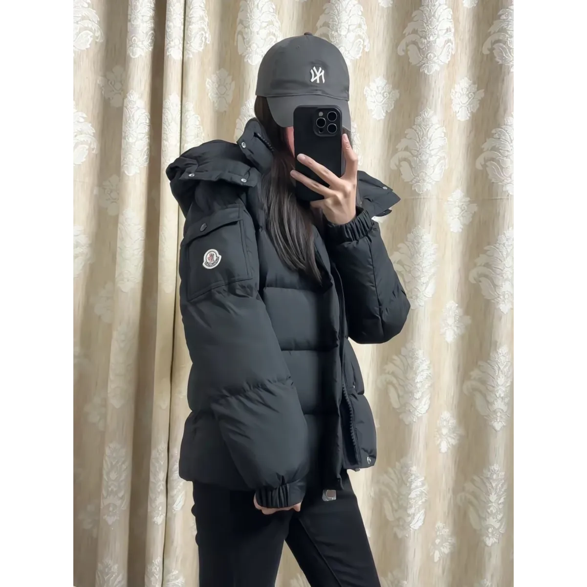 Moncler Maya Matte Cropped Hooded Down Jacket - Black