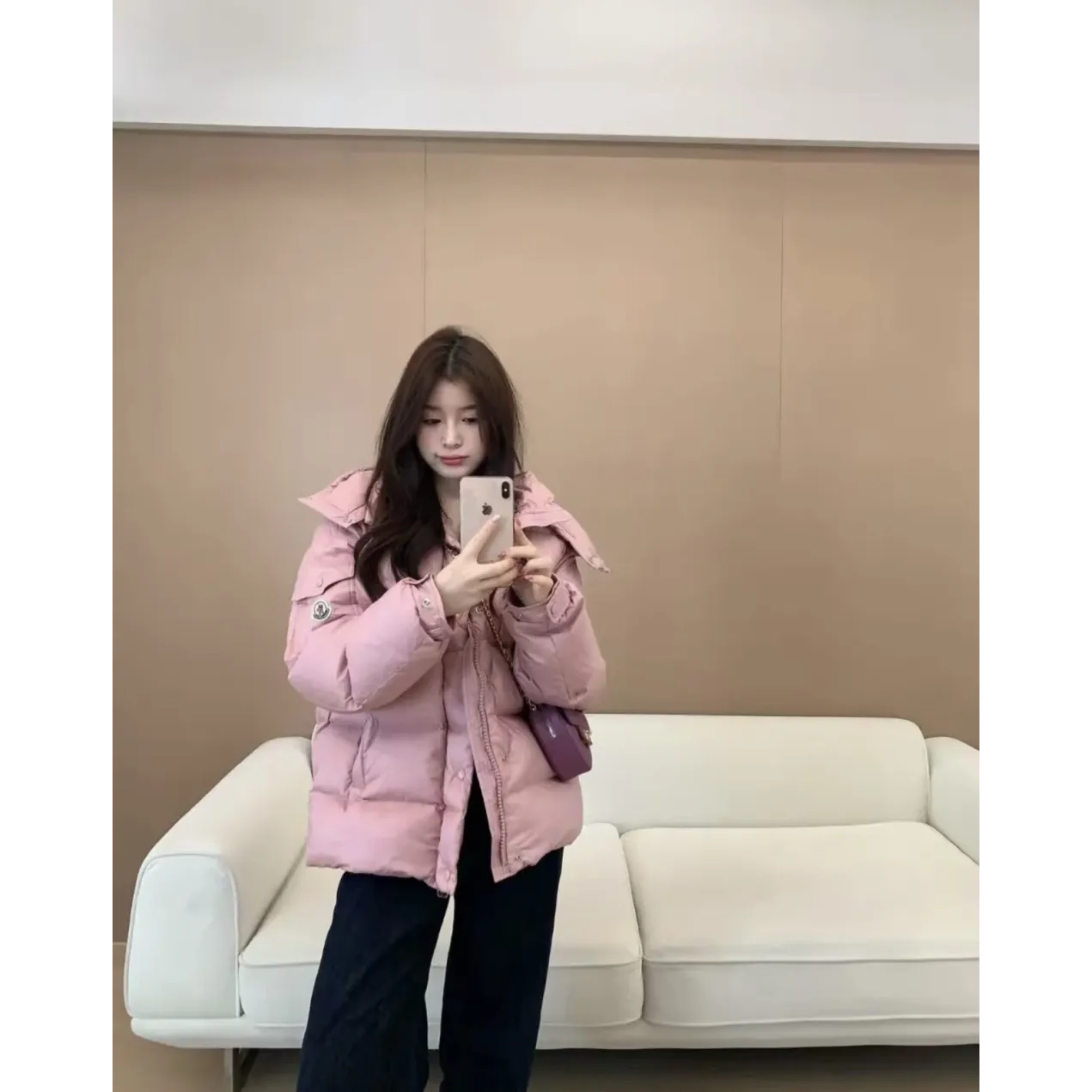 Moncler Maya Matte Cropped Hooded Down Jacket - Pink